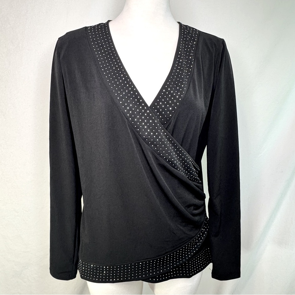 Michael Kors Black‎ Blouse with Rhinestone Accents Size Large